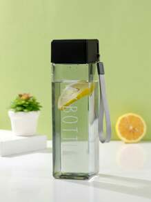 1入組500ML可愛塑膠水瓶帶細繩透明方形便攜水瓶禮品運動野營戶外學校 - 粉色 - 查看 8