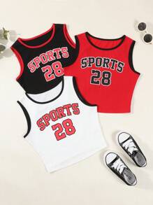 Tween Girl Summer Casual Letter & Numeral Print Racerback Tank Top