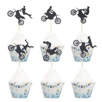 12pcs Motorcycle Cupcake Toppers Black Glitter Motocross Dirt Bike Party Cupcake Picks For Sports Motocross Theme Birthday Party Cake Decorations Supplies,Christmas