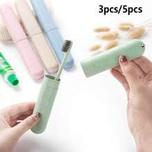 3 piezas/5 piezas Caja portátil para sostener cepillos de dientes, contenedor de plástico para almacenamiento de cepillos de dientes, adecuado para uso diario y de viaje, estuche para almacenamiento de cepillos de dientes, taza portátil para cepillos de dientes de viaje, soporte para cepillo de dientes para viajes, campamento, hogar, escuela, negocios, soporte para cepillo de dientes para viajes de negocios, esencial del viaje - Multicolor - Ver 1