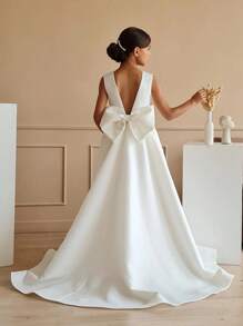 Tween Girl Bowknot Back Deep V Princess Dress, Suitable For Birthday Party, Wedding, Prom, Holiday Occasions - White - View 6