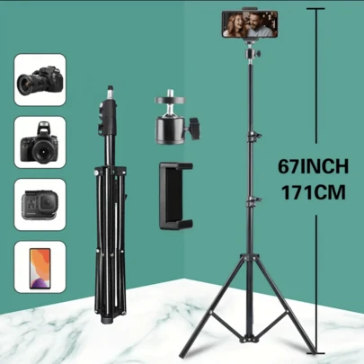 Sleek Extendable Tripod With Gimbal Head & Phone Holder - Portable & Perfect For Photography, Live Streaming