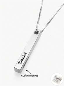 Personalized Engraved Multi-Name Necklace, Customized Four-Sided Column Necklace Engraved With Family Members' Names, Gift For Dad, Mom, Birthday - Silver - View 1