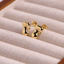 1對氣泡A-Z 26個字母耳針，金銀色女士耳飾，18K鍍金 - 字母 - 查看 24