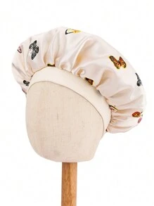 Awegeo 1pc Children's Bonnet Hat With Butterfly Print, Wide Brim, Elastic, Smooth & Silky Texture, Fashionable Sleep Cap, Casual, Comfortable, Soft, Breathable, Hair Protecting Cap