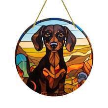 1pc, Cute And Colorful Dog Stained Window Hanging, Loyal Companion, Dog Lover Sign Gift For Mom, Family, Lover, Friends, Funny Acrylic Round Wreath Sign For Garden, Yard, Home, Door Welcome, Outdoor General Color Decorative Art, Sun Catcher, Window Decor For Dog Lovers, Car Interior Decoration, Car Rearview Mirror Hanging Decoration, Multiple Dogs Decorations To Choose From,Home Decor ,Room Decor,Wall Decor Gifts Birthday Graduation