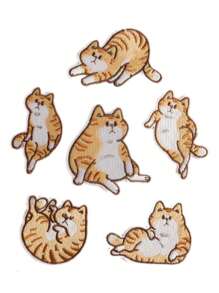 1組6入組多彩貓咪圖案織物貼片，可愛卡通風格，適用於熨裱、縫製衣服、包包、鞋子和帽子 - 彩色 - 查看 1