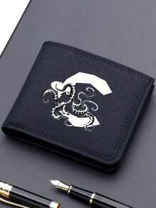 1pc Fashionable Unisex Wallet Convenient Black Canvas Card Holder 26-Letter Double Fold Short Wallet, Best Friend Gift - Black - View 27