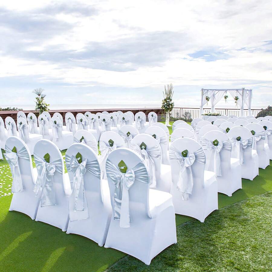 30Pcs Stretch Spandex Folding Chair Covers, White Universal Fitted Chair Cover, Removable Washable Protective Slipcovers, For Wedding, Holiday, Banquet, Party, Celebration, Dining