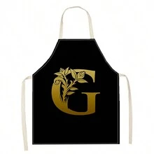 1pc 3D Pattern Linen Apron With Letters F, D, E, G For Kitchen Cooking Home Use,Food,,Kitchen,Travel,Kitchen Items,Kitchen Tools,Kitchen Things. - Multicolor - View 2