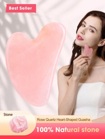 1 块刮痧板天然玫瑰石英玉石刮痧面部按摩工具粉色心形 SPA 按摩器用于身体放松便携式男士女士好礼物、美容、护肤品、水疗、自我护理、护肤工具、面部护理、美容师用品、按摩、面部按摩工具、面部滚轮