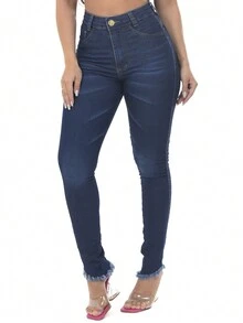 Women Jeans - 深色水洗藍 - 查看 4