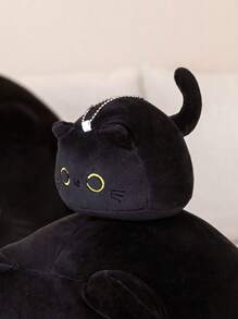 1 Pieza Lindo Gato Negro Muñeco De Peluche Relleno Animal De Peluche De Dibujos Animados Suave Almohada De Juguete - Negro - Ver 6