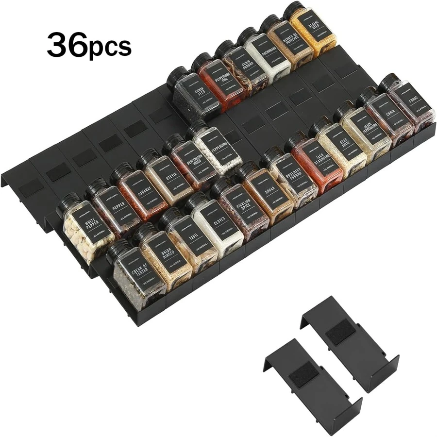 36PCS/48PCS Pice Drawer Organizer, Expandable Seasoning Rack Tray Insert For Kitchen Drawers, Spice Rack Drawer For Spice Jars - Noir - Voir 1
