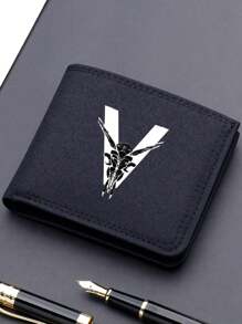 1pc Fashionable Unisex Wallet Convenient Black Canvas Card Holder 26-Letter Double Fold Short Wallet, Best Friend Gift - Black - View 15