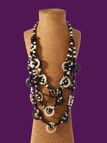 1pc Bohemian-Style Multi-Layer Circle Natural Coconut Shell & Wood Beaded Necklace