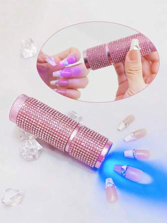 鑽石點綴可攜式指甲燈，裝有電池，UV/LED指甲幹燥器，UV/LED指甲凝膠烤燈，粉色鑽石指甲干燥器，高效LED燈帶有強烈的聚光燈，快速均勻干燥，升級版燈珠，適用於凝膠指甲