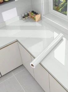 1pc Glossy White Kitchen Oil-Proof Sticker High-Temperature Resistant Waterproof Anti-Mold Ceramic Tile Wall Sticker Self-Adhesive Cabinet Sticker Tabletop Marble Pattern Film For Renovation,Stickers,Wall Decal, Vinyl Decal For Home Decorations,Spring Decoration Items Refresh Your Home,Rama Decoration Stickers