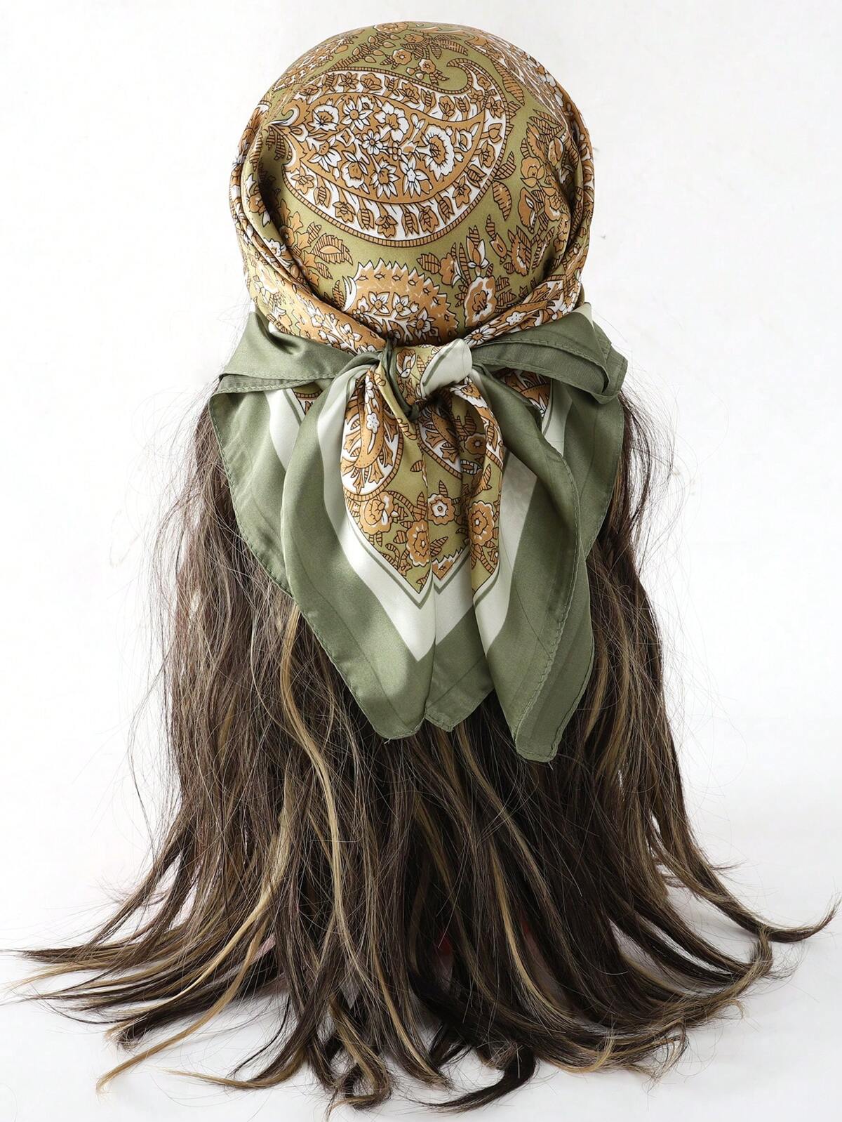1 pièce Foulard carré imprimé style soie de 70 cm (27,6 pouces), foulard multifonctionnel respirant à la mode pour femmes, bandeau, foulard de cou, étole, accessoire 2