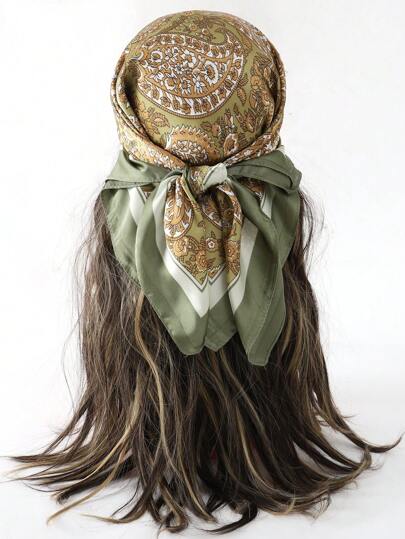 1 pièce Foulard élégant pour femme avec imprimé cachemire, foulard carré en satin 70*70cm, châle style bohème convenant pour un port quotidien