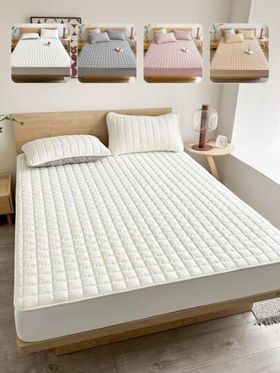 1 stuk gewatteerd hoeslaken, beddengoed, hoeslaken, matrashoes, bedsprei, zacht en comfortabel beddengoed voor de slaapkamer, hoeslaken voor de slaapkamer, huidvriendelijk hoeslaken, volledige dekking, effen matrasbeschermer, gebogen rasterpatroon, geschikt voor eenpersoons-, tweepersoons-, queensize- en kingsize bedden, machinewasbaar, ideaal voor Pasen, Onafhankelijkheidsdag en andere feestdagen.