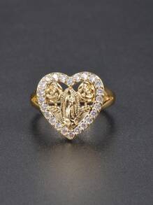 1枚鍍金銅質珠寶Guadalupe鋯石心形玫瑰戒指女孩假日禮物