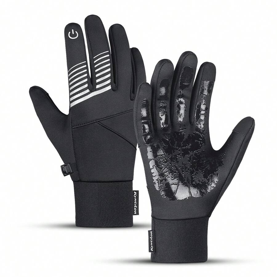 Kyncilor 男女通用1對冬季加厚手套，觸控手套，具有吸震、耐磨損、超強防滑掌墊、親膚微纖維面料，適用於健身器材、運動、跑步、舉重、排球、籃球、羽毛球、滑雪、自行車、登山、攀岩、舞蹈、戶外運動、健身加厚手套 - 黑色 - 查看 1