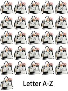 Túi vải canvas in họa tiết vòng hoa và chữ cái, túi xách tay tối giản bằng vải lanh, túi mua sắm tái sử dụng, túi đựng mỹ phẩm, túi quà tặng ngày lễ, thích hợp cho kỳ nghỉ, du lịch (mẫu ghép đen trắng), vật dụng cần thiết cho mùa hè, thích hợp cho kỳ nghỉ, sử dụng hàng ngày, sinh nhật, lễ hội, tựu trường, bãi biển, du lịch, đi làm, công tác, sinh viên, dã ngoại, cắm trại, mua sắm siêu thị, đựng đồ hàng ngày (kèm ruy băng và dây đeo vai) - Đen và trắng - Xem 2