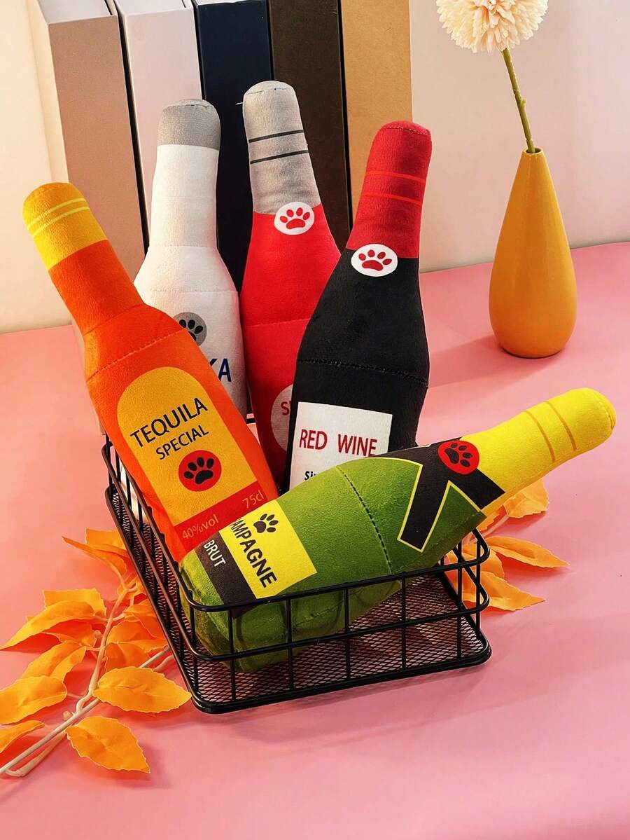 Juguete para mascotas de botella de champán simulada con sonido para perros y gatos, alivio del estrés, resistencia a mordeduras, cuidado dental y juguete interactivo acompañante, solo para uso de mascotas. (1 pieza) - Multicolor - Ver 1