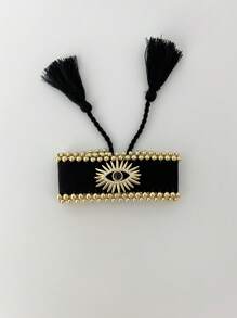 1 pulsera de tela de ojo y borla con cuentas negras / blancas / grises / cobre y tamaño ajustable
