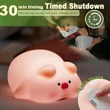 Lámpara en forma de cerdito linda, divertida luz nocturna LED en forma de cerdo reclinado, luz novedad suave de animal con brillo ajustable en 3 niveles, excelente regalo para iluminar la habitación de los niños - Lámpara de cerdo - Ver 4