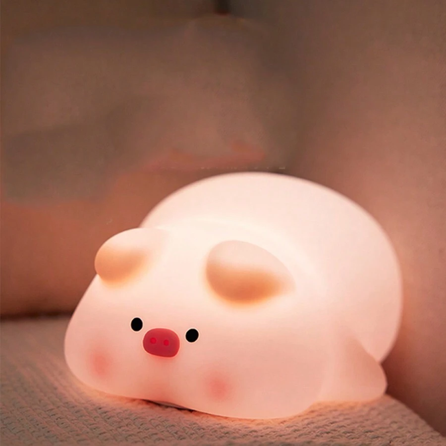 Lámpara en forma de cerdito linda, divertida luz nocturna LED en forma de cerdo reclinado, luz novedad suave de animal con brillo ajustable en 3 niveles, excelente regalo para iluminar la habitación de los niños - Lámpara de cerdo - Ver 1