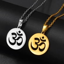 1 pieza Collar con colgante de  de yoga pequeño con símbolo Tamil de 2 modos para mujeres y niñas,  Hindú-Budista OM de la India - Multicolor - Ver 2