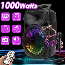 Dazone Portable Bluetooth Speaker 8" Subwoofer Wireless Speaker With Microphone, USB Rechargeable Heavy Bass Sound LED Party PA System AUX FM Remote Control LED Light Handle - Black - View 6