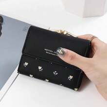 Cartera corta de mujer multiusos y estampada de forma linda y fresca, con ventana para identificación, bolsillo para monedas y ranuras para tarjetas, adecuada para uso diario, viajes, escuela o como regalo para niñas y mujeres - Cartera, monedero, cartera pequeña