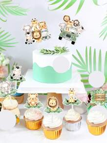 16pcs Jungle Style Cake Decoration,Animal Cupcake Topper,Happy Birthday Party Decorations, Jungle Theme Party,Holiday Party Cake Decor,Party Cake Supplies Party Food Decor, Back To School Valentine Day