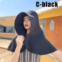 1頂時尚寬邊披肩遮陽帽 - 防UV防曬保護，展現夏日優雅風格，旅行和海灘穿著的完美選擇，輕巧、多用途 - 彩色 - 查看 6