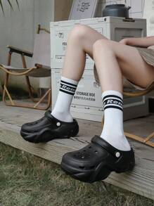 女士厚底木屐涼鞋，2024年新款夏季風格海灘防滑5cm平臺跟閉趾戶外花園鞋 - 黑色 - 查看 7