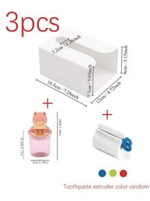 Juego de 3 accesorios de baño, de material plástico, que incluye portacepillos de dientes, dispensador de pasta de dientes, caja de pañuelos montada en la pared, caja de pañuelos autoadhesiva y extraíble, ahorro de espacio, impermeable. - Multicolor - Ver 12