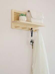 帶有鄉村風格木質板的掛式儲物架，適用於浴室、臥室、客廳、廚房、小書架、房間裝飾 - 米色 - 查看 3