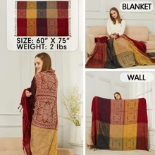 Boho Throw Blanket, Chenille Jacquard Tassels Throw Blankets For Bed Couch Soft Chair, Bohemian Fringe Tassels (Red, S:60x75 - Đỏ - Xem 3