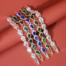 1pc Fashionable Braided Rhinestone Bracelet For Women, Suitable For Daily And Party Wear - Mint Blue - View 1