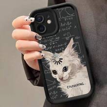 Apple Animal Kitten One Cute Cat With Mathematics Symbols Pattern Phone Case - Black - View 2