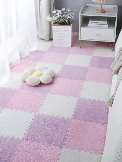 12pcs Foam Floor Cushion/Mat In Purple, Peach And White, Suitable For Bedroom, Window, Balcony, Tatami, Versatile For All Seasons, Soft And Comfortable Luxurious Style