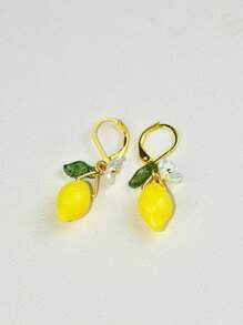 2pcs Lemon Shaped Earrings With Bowknot Pendant - Lemon - View 4