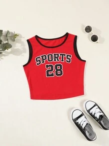 Tween Girl Summer Casual Letter & Numeral Print Racerback Tank Top