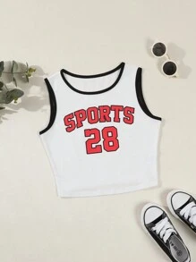 Tween Girl Summer Casual Letter & Numeral Print Racerback Tank Top