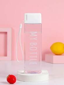 1入組500ML可愛塑膠水瓶帶細繩透明方形便攜水瓶禮品運動野營戶外學校 - 粉色 - 查看 7