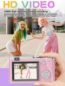 便携式高清数码相机 ABS 材质 CMOS 传感器 8 倍光学变焦 电子防抖 前后双摄像头拍摄相机-粉色 - 粉色 - 查看 4