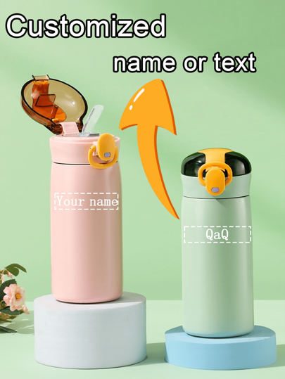 1 szt. Niestandardowy tekst/nazwa Mini termos ze stali nierdzewnej, przenośny kubek ze słomką do użytku na zewnątrz, 320 ml/10,82 uncji, wielokrotnego użytku, wykwintna stal nierdzewna, wysoka jakość, nowoczesny, kolorowy, niestandardowy, spersonalizowany, wyjątkowy, idealny prezent dla niego i dla niej, chłopaka, dziewczyny, taty, mamy, rodziny, przyjaciół, dzieci na rocznice, na Walentynki, na Dzień Matki, na urodziny, na Dzień Dziecka, na Dzień Ojca, na ukończenie szkoły, na ślub, na parapetówkę, do biura, do domu, do szkolnej butelki na wodę, do odświeżenia domu